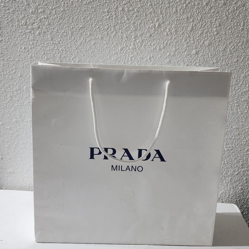 Prada White Shopping Gift Bag Milano Logo Medium 14"x13" Luxury Retail Packaging